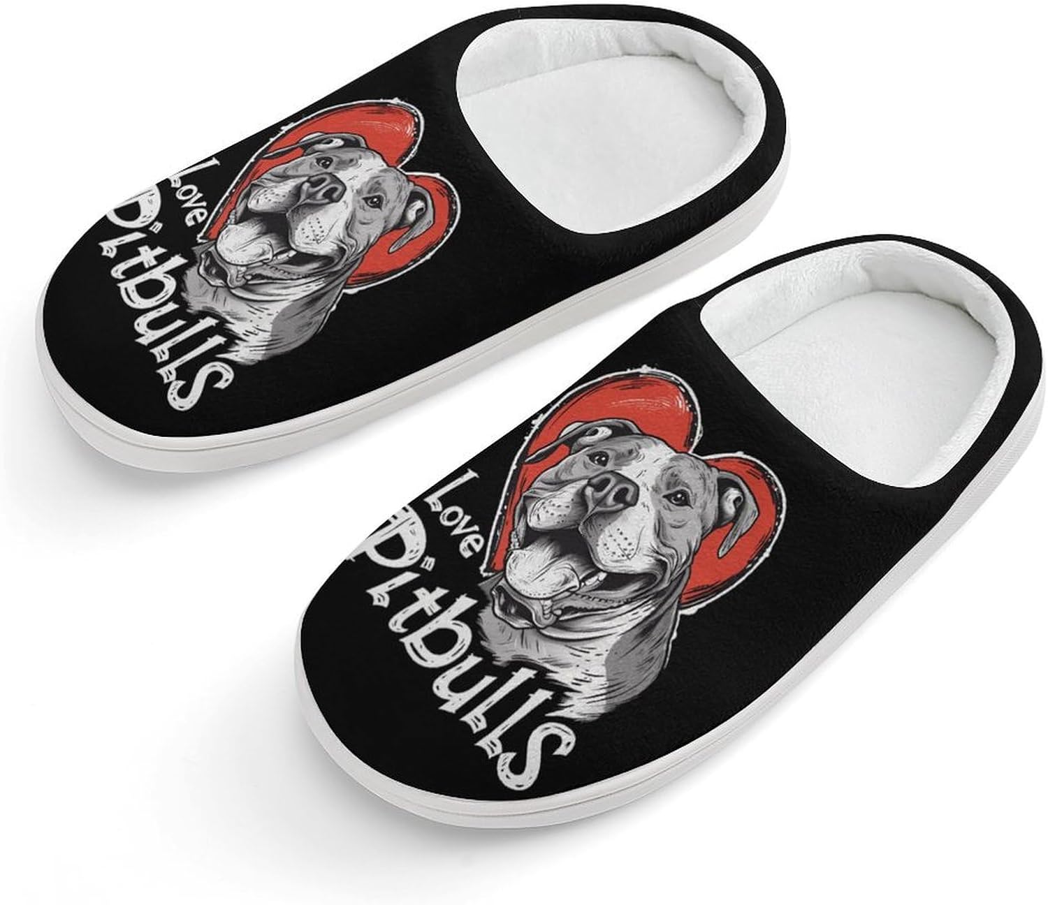 I Love Pit Bull Cute Cotton Slippers Anti-slip House Shoes Funny Slipper Indoor Outdoor