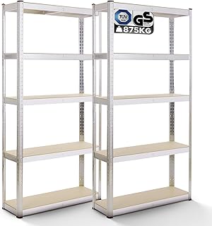 Arebos 2er Set Schwerlastregal 180 x 90 x 40 | 875kg Tragkraft | 0,63 mm | 5 verstellbare MDF-Platten Regal Lagerregal Kellerregal Steckregal Werkstattregal verzinkt