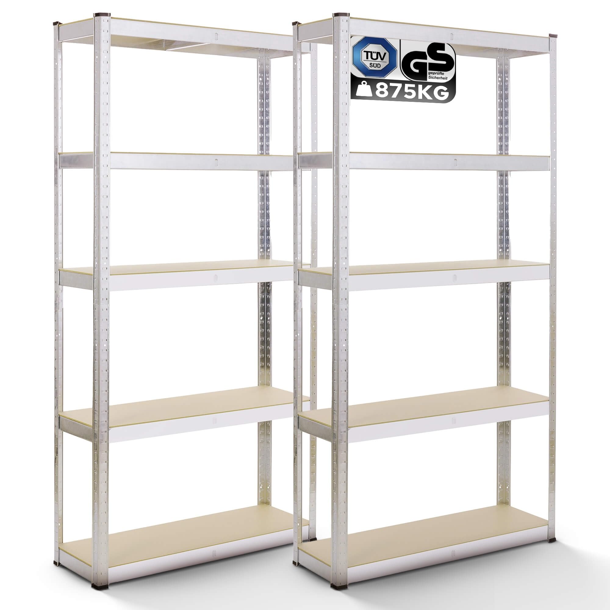 Arebos 2er Set Schwerlastregal 180 x 90 x 40 | 875kg Tragkraft | 0,63 mm | 5 verstellbare MDF-Platten Regal Lagerregal Kellerregal Steckregal Werkstattregal verzinkt