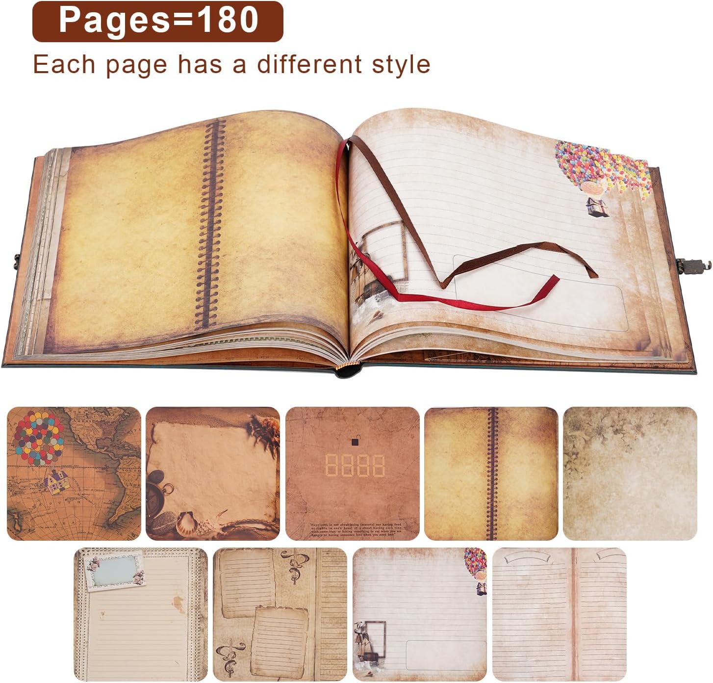 Our Adventure Book 180 Pages Scrapbook Photo Album,Retro Embossed Letter Leather Hardcover Travel Diary Journal Scrap Book For Couples,Memory Book For Anniversary Wedding,Mother's Day gift