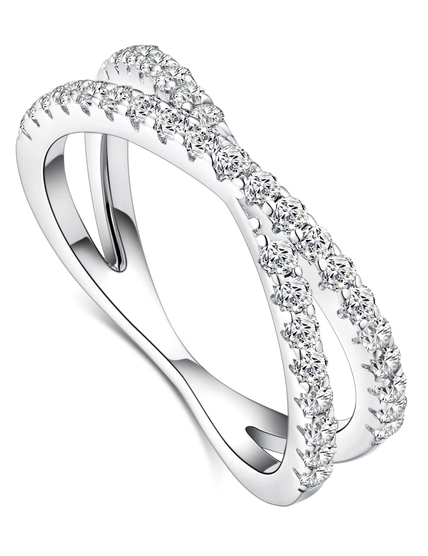 IMOLOVE Moissanite Eternity Ring, Criss Cross Wedding Bands for Women - Sterling Silver Stackable Rings Size 4-11