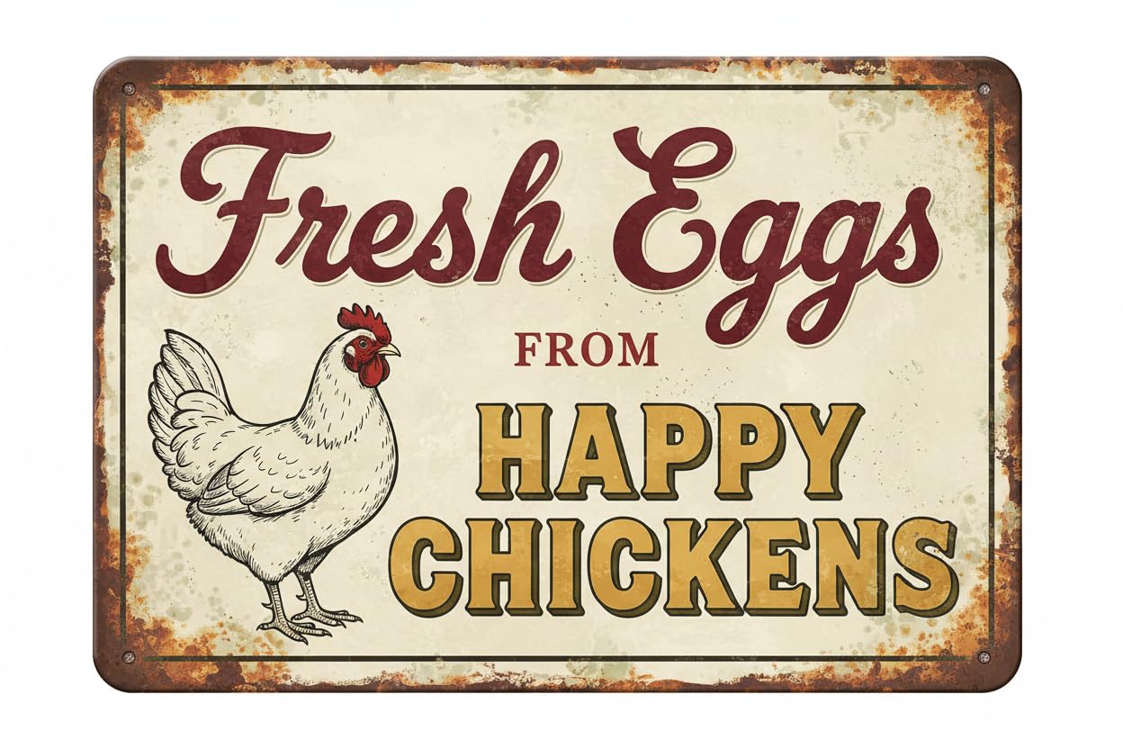 The Chick Inn Metal/tin Sign Chicken Coop Decor Rustic Rooster/hen House Decoration Primitive Country Farmhouse Home Decor Wall Art Sign (8x12Inch Fresh Egg) Vintage Signs Aluminum Plates Printed