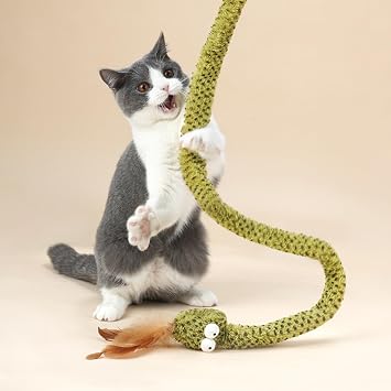 ZEZE Forest Snake Cat Teaser Wand Toy, 50.5 Interactive Feather Cat Toy with Crinkle Sound, Flexible Rubber Wand & Non-Slip Handle for Indoor Cats Play