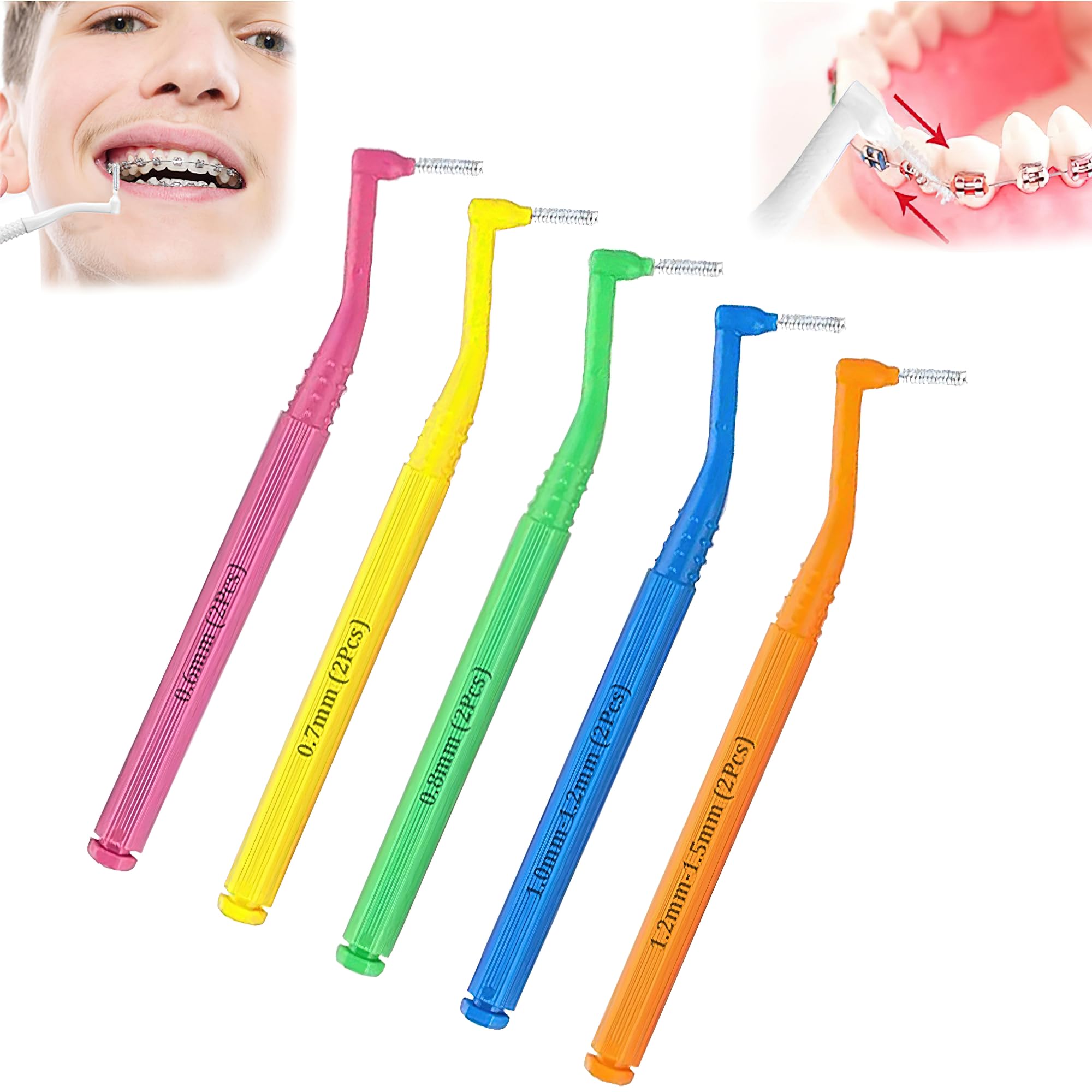 BRAINLE Interdental Brush for Teeth Cleaner - 10 Pcs Multiple Sizes Dental Brushes for Tooth Cleaning and Braces - Narrow Interdental Brush Tools