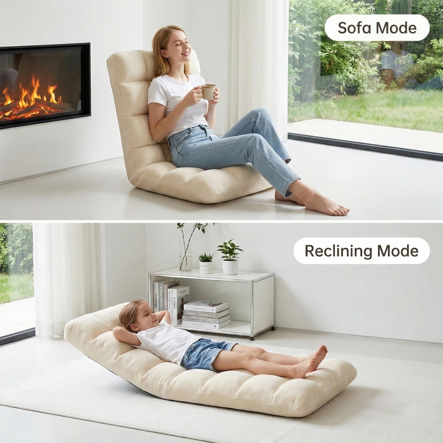 Silla de Suelo Ajustable con Respaldo, Sofá Gaming Plegable 5 Posiciones para Meditación Lectura, Esenciales para Habitación y Ver TV