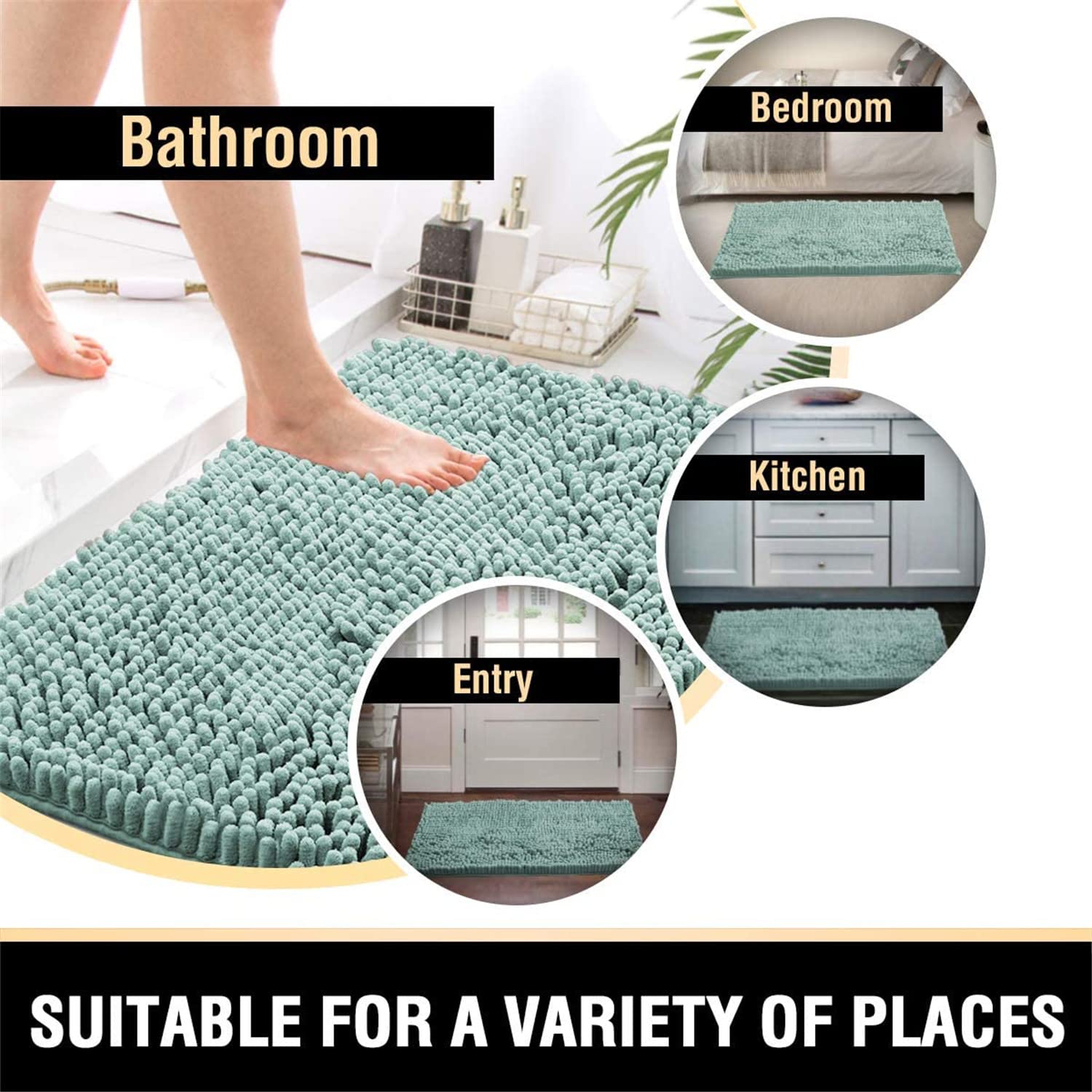 Alfombra de baño de microfibra suave, extragruesa, peluda, de secado rápido, antideslizante, no se puede lavar a máquina, color 50 x 80 cm