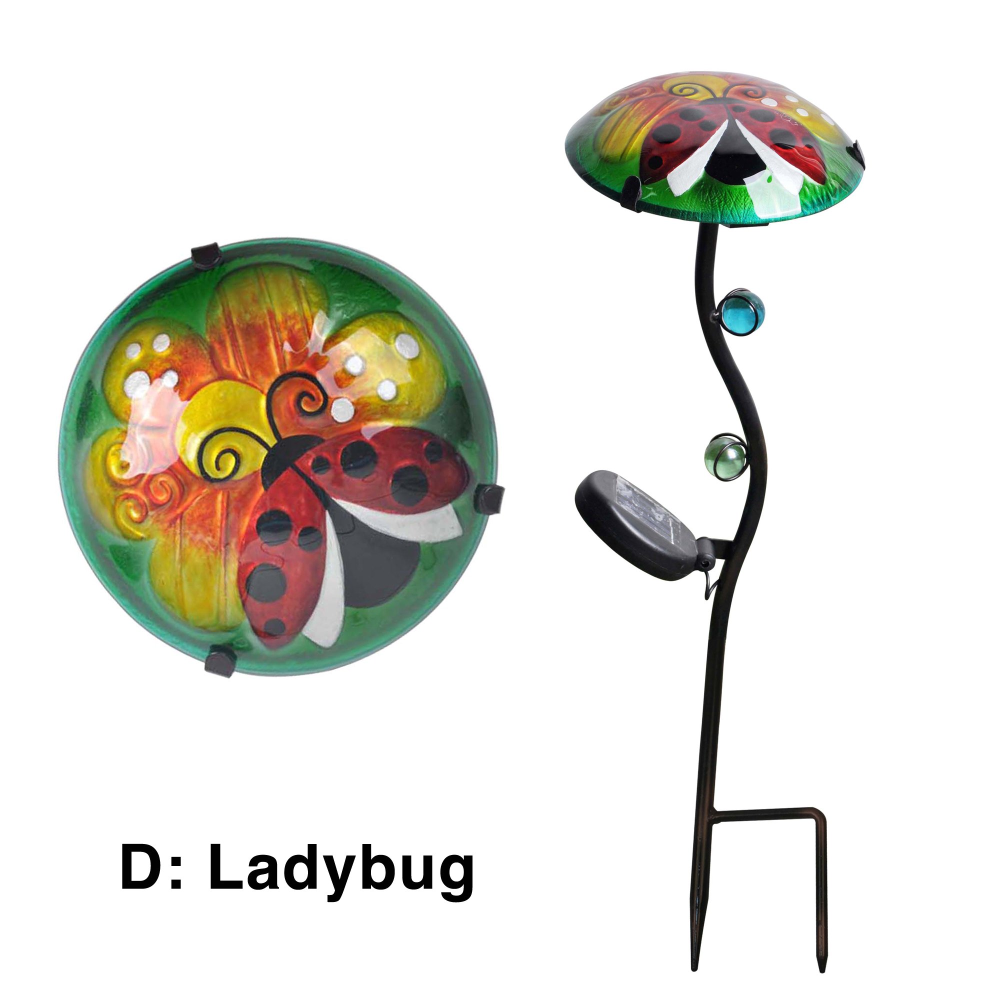 Peaktop Solar-Gartenstecker – 2er Set Bunte Glaslaternen (Schmetterling/Marienkäfer) – Beleuchtet Wege & Beete