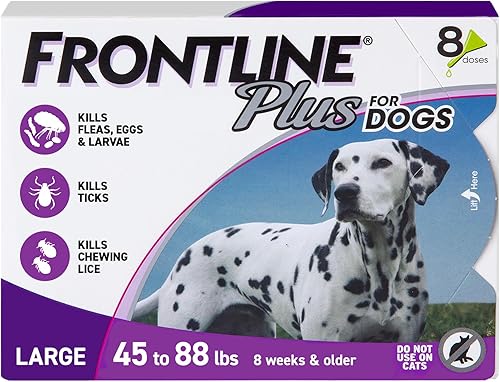 Vista 10 de FRONTLINE - Tratamiento Plus contra pulgas y garrapatas para perros (perro grande, de 45 a 88 libras) 3 dosis (caja morada).