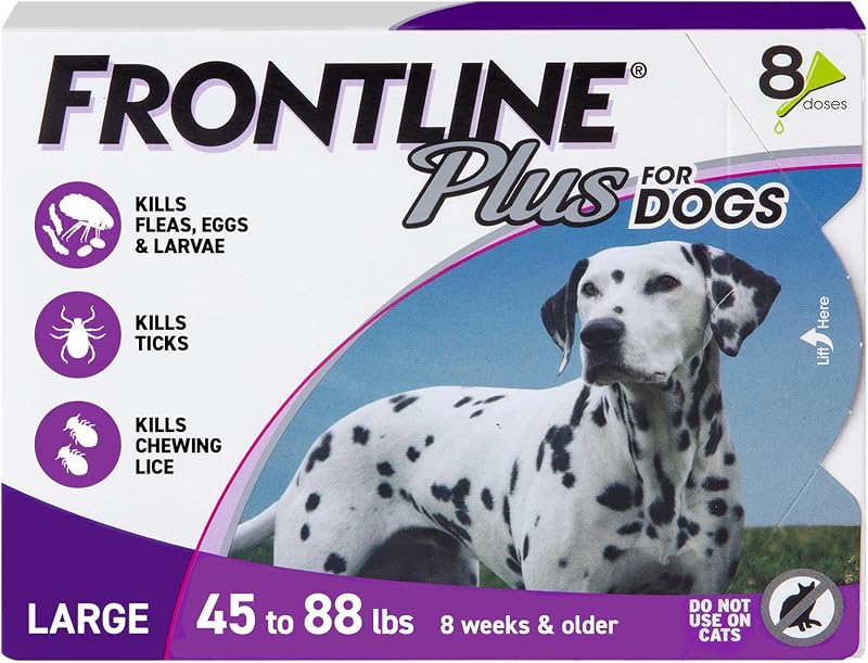 FRONTLINE Plus Tratamiento contra pulgas y garrapatas para perros de razas grandes de 45 a 88 libras. (Púrpura) Cuenta hasta 8