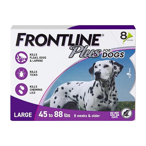 FRONTLINE Plus Flea & Tick Spot Treatment for Large Breed Dogs 45-88 lbs. (Purple) Count of 8
