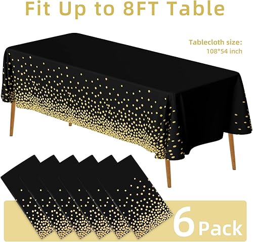Miniatura 6 de 350 platos de fiesta negros y dorados con 6 manteles de plástico negro y dorado, 25 suministros desechables para fiesta, simplemente disfruta de tu