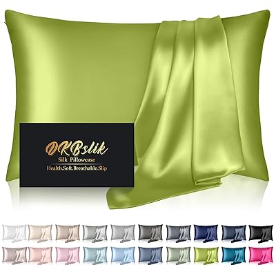 Mulberry Silk Pillow Cases Standard Size, Silk Pillowcase for Hair and Skin, Both Sides Natural Silk Satin Pillowcase for Sleeping Women with Zipper, Gifts for Women Men, Olive Green