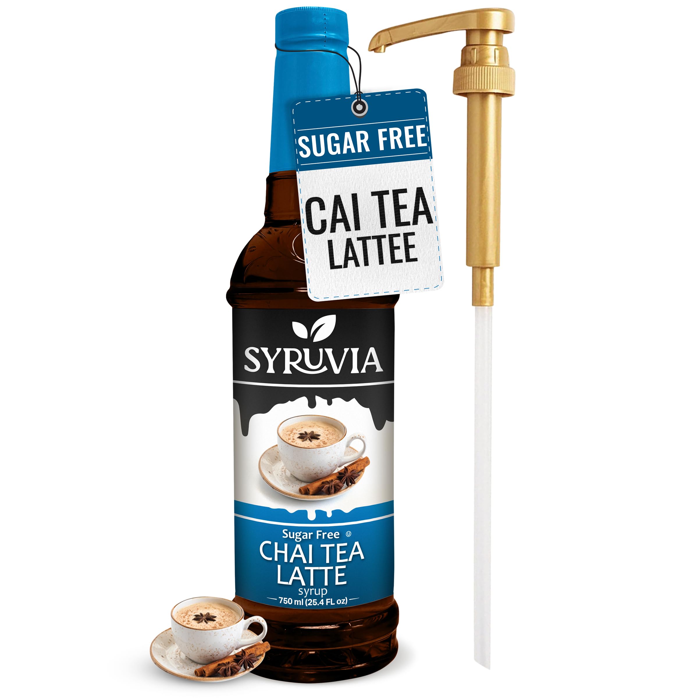 Syruvia Sugar Free Chai Tea Flavored Syrup for Coffee, Drinks, Lattes, and Desserts – 25.4 fl oz, With Pump