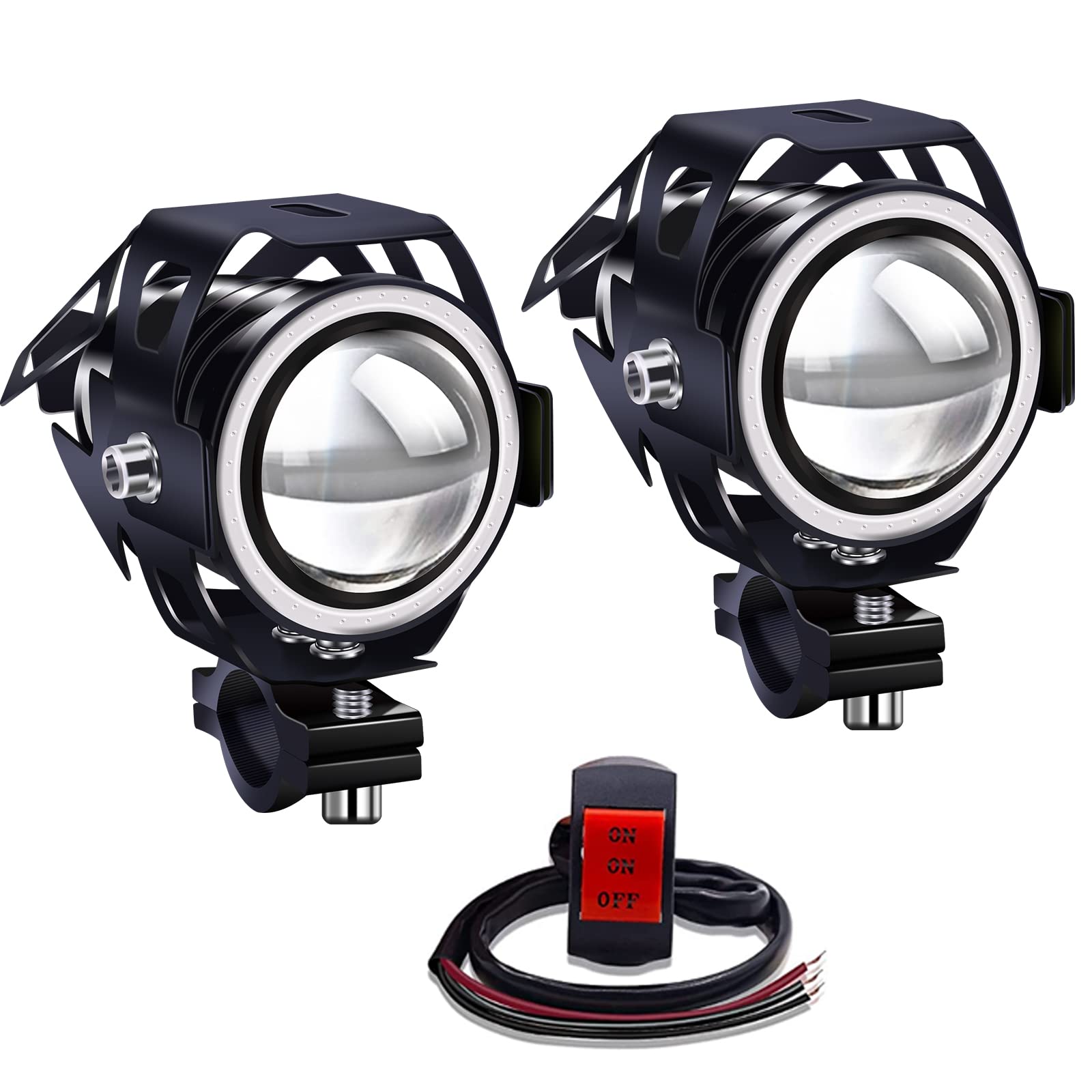Biqing Faro Adicional para Moto, U7 Faros de Motocicleta Luces de Niebla12V 24V Luces de Delantera de Motocicleta Con interruptor Impermeable 1 Modo para Moto Quad Scooter(Azul)