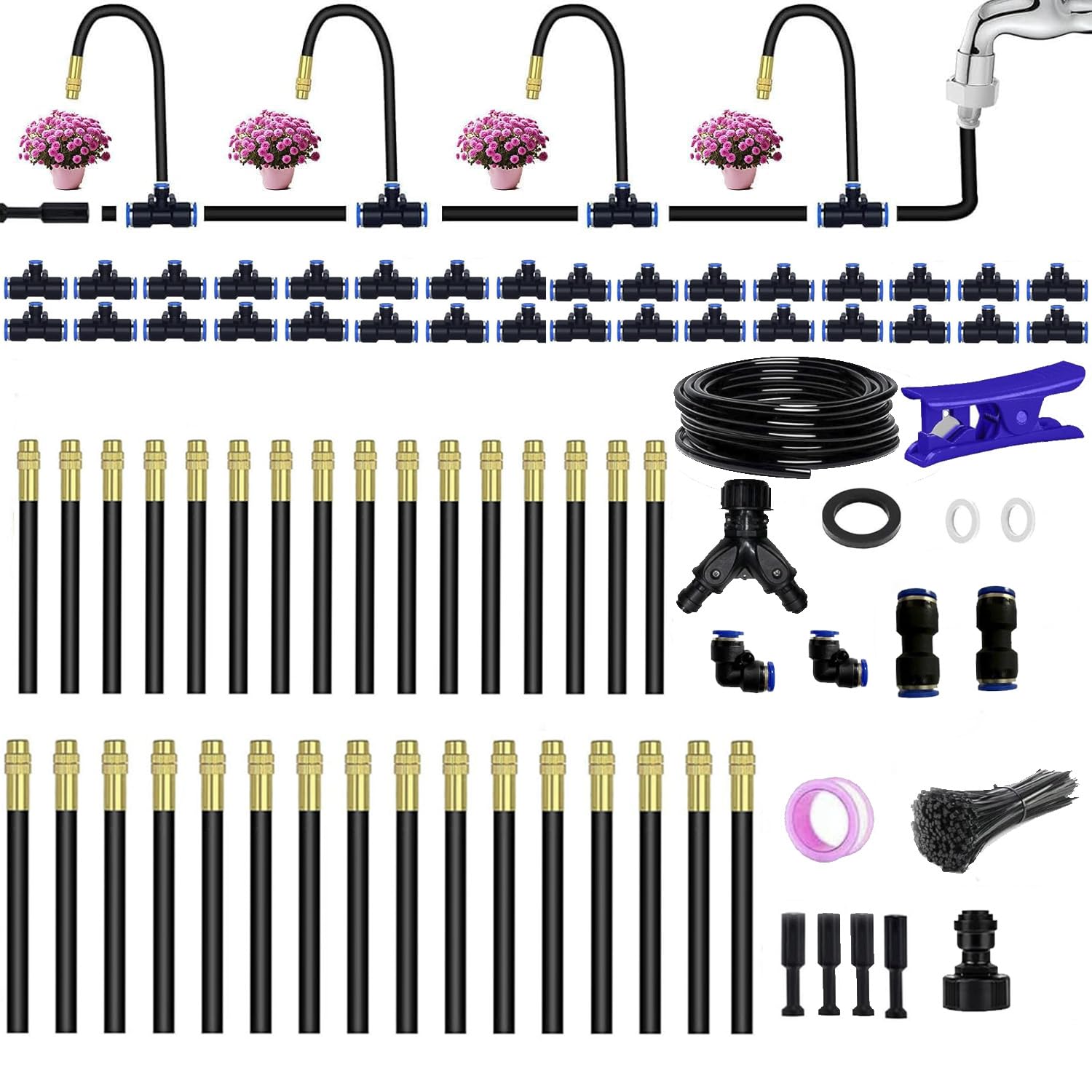 Garden Automatic Irrigation System Kit 360° Flexible Garden Irrigation System 98.5-Foot Drip Irrigation System Adjustable Irrigation System for Yard and Greenhouse Lawn Plants