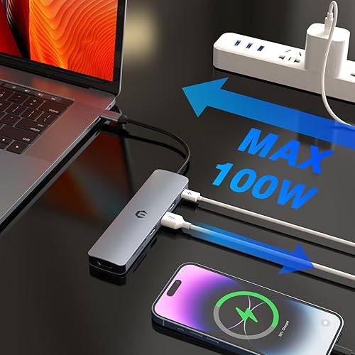 Miniatura 3 de Estación de acoplamiento, adaptador multipuerto USB C 7 en 1 con HDMI, puerto de carga PD de 100 W, 3 puertos USB 3.0, base SDTF para portátil tipo C