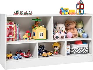 Costzon 5-Cube Wooden Toy Storage Organizer Kids Bookshelf Montessori Shelf for Playroom Nursery Classroom White