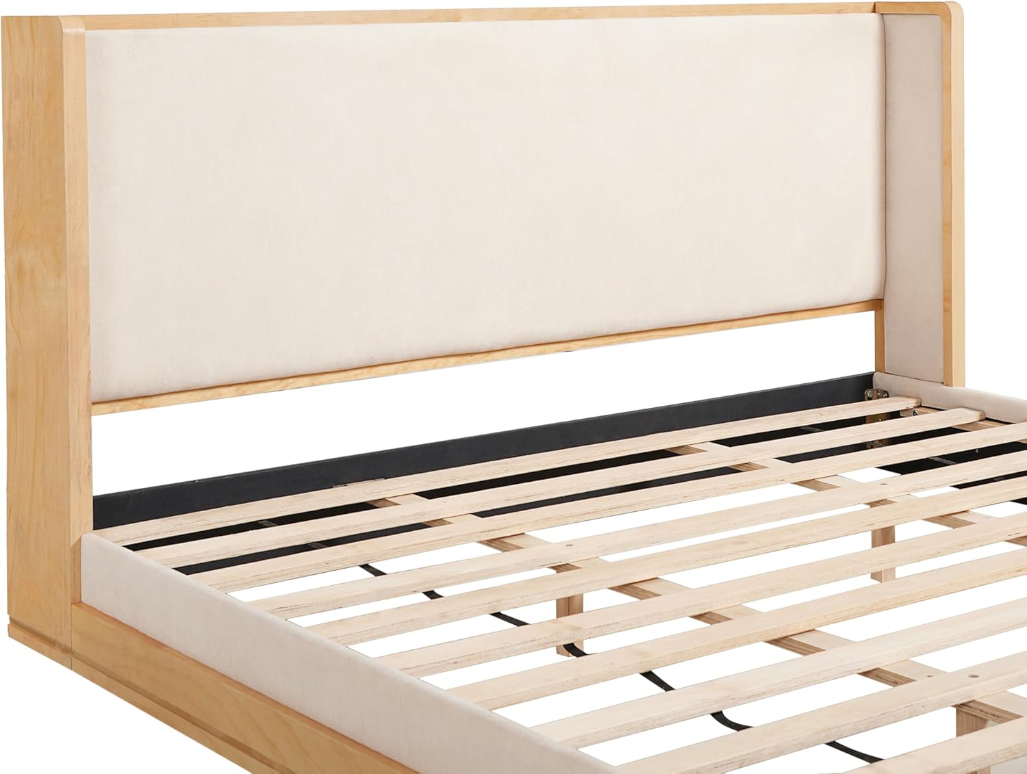 Merax Modern King Size Wood Platform Bed with Headboard, Mid-Century Floor Upholstered Bed Frame/No Box Spring Needed/Easy Assembly, Beige+ Nutural Beige+natural King