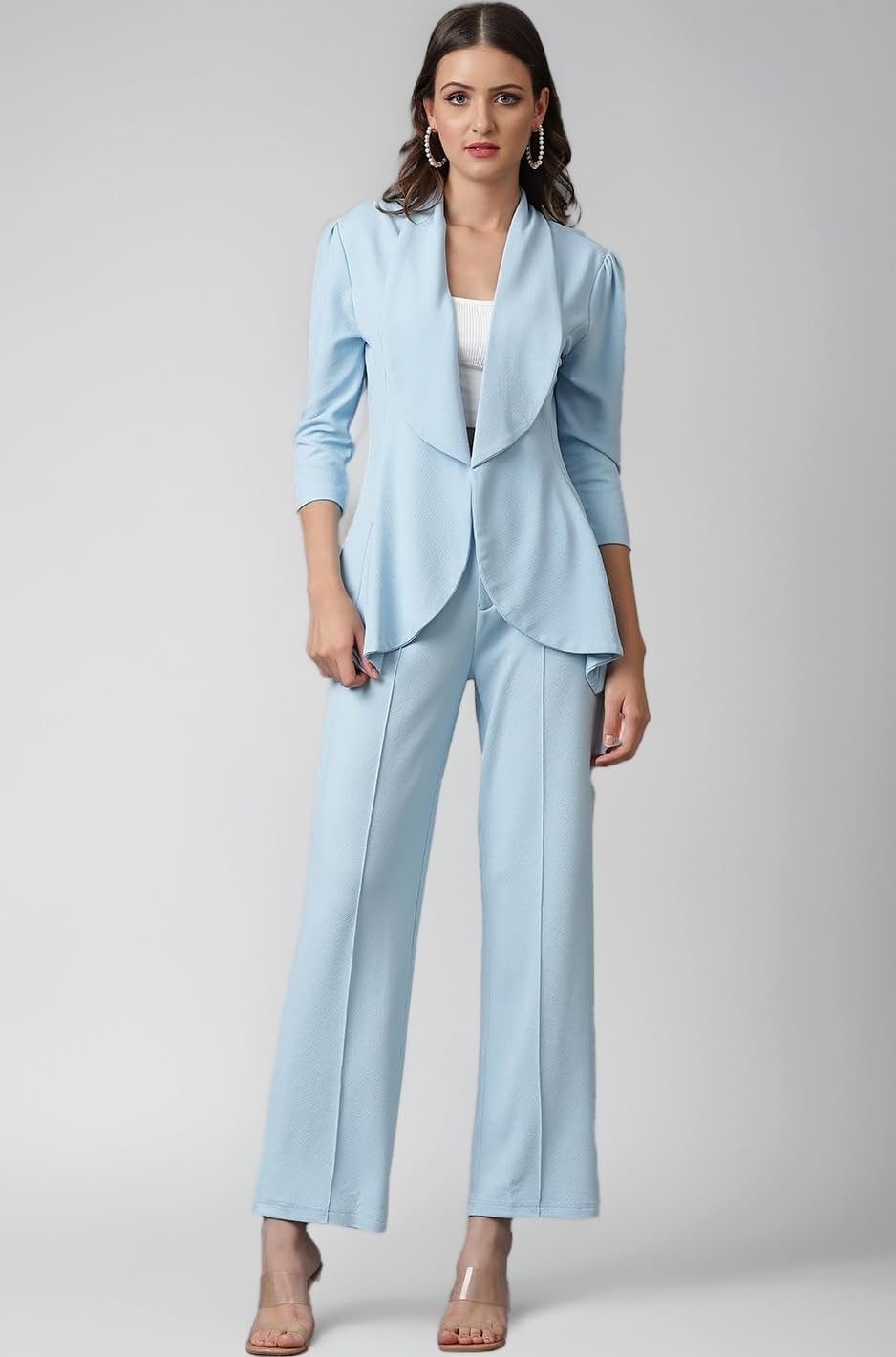 KOTTY Women's Solid Relaxed Fit 3/4 Sleeve Co-ord Blazer and Trouser Set.