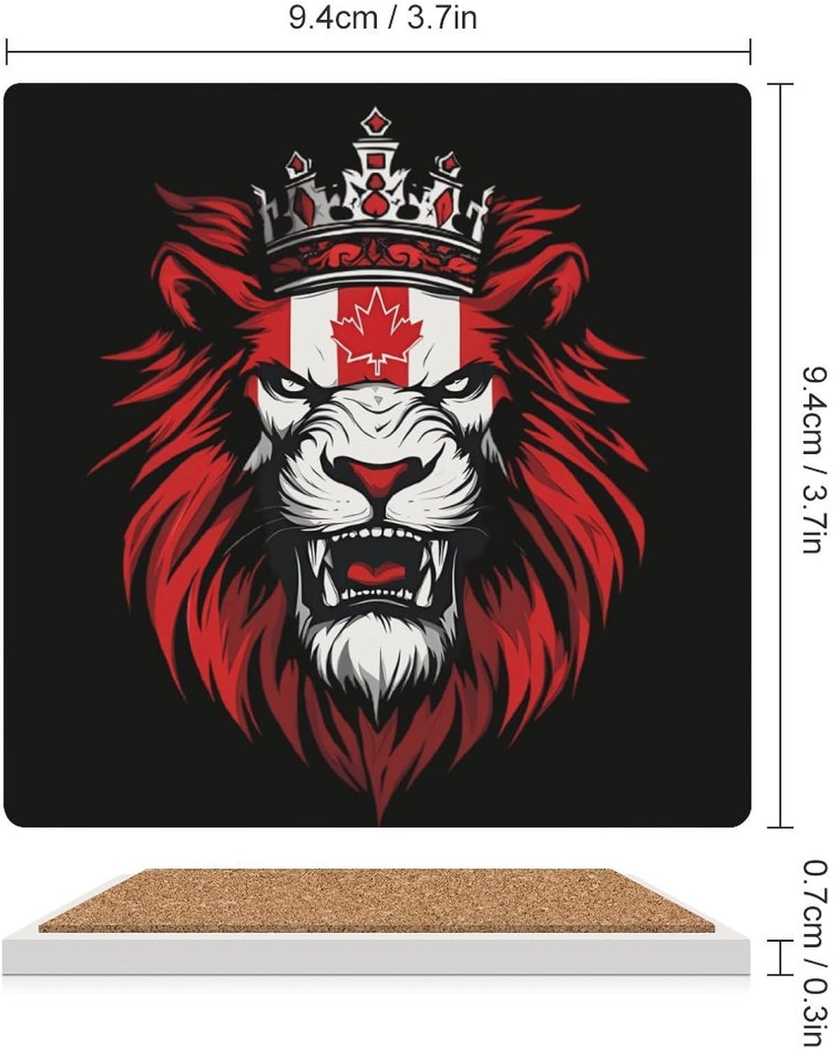 Lion Canada Flag Funny Ceramic Coasters for Drinks Absorbent Cup Holder Tabletop Protector with Cork Base