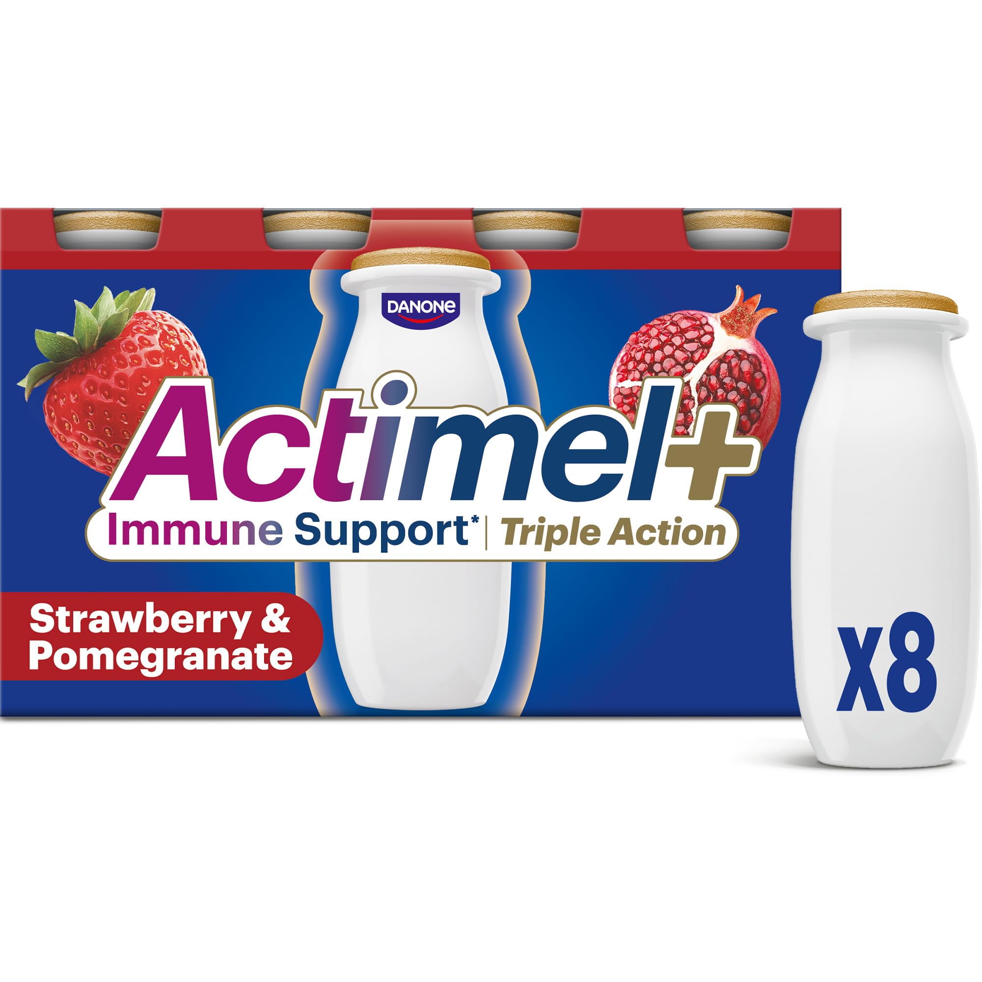 Actimel Plus Strawberry & Pomegrante Yoghurt Drink, 8x100g