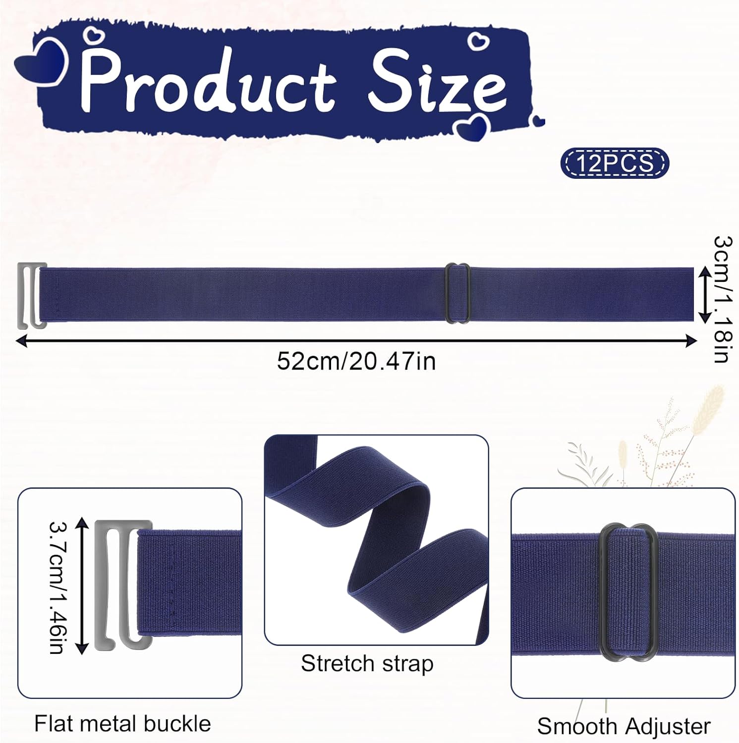 12 Pcs No Show Elastic Stretch Belts for Women, Invisible Adjustable Strap Belt with Flat Buckle for Jeans Pants Dresses - Image 2