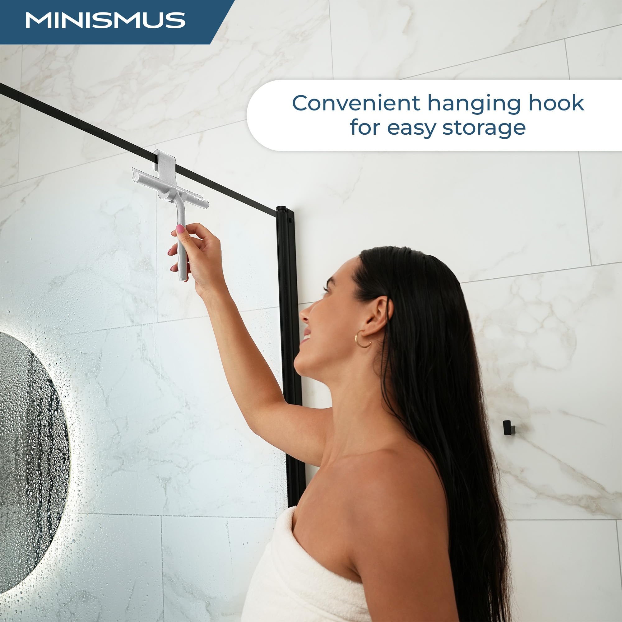 Minismus Silicone Shower Squeegee - Hook with Wiper Blade for Shower Doors - Bathroom Squeegee (White, 8.25'') - Image 2