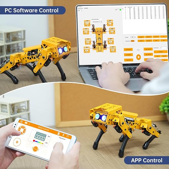 MechDog Robot Dog لـ Arduino Scratch Python Starter Smart Robot Kit مع كاميرا ESP32 AI، مجموعة علوم البرمجة الرباعية الإلكترونية ذات التوازن الذاتي والتعرف على الأهداف وتتبعها مفتوحة المصدر، المجموعة القياسية