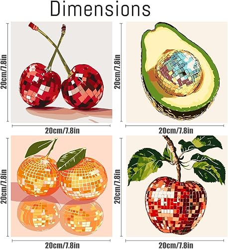 Miniatura 2 de Canrichshop 4 Pack Disco Ball DIY Paint by Number Beginners,Fruit Oil Painting Adults' Paint-by-Number Kits,Acrylic Paint Kit with Frame for All