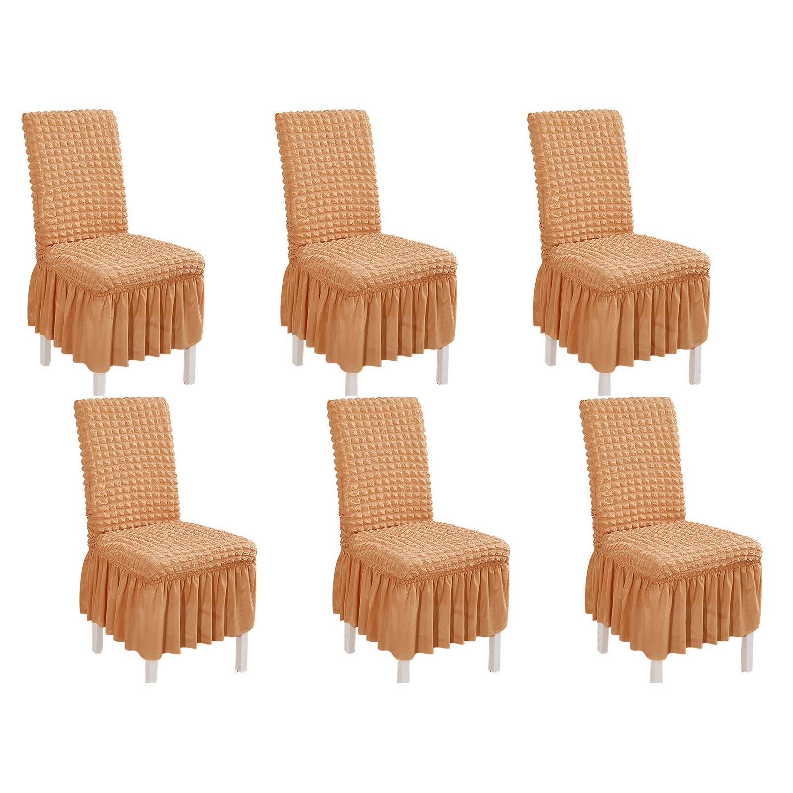 Housse de chaise orange clair KnSam en seersucker, lot de 6 pièces avec jupe élégante
