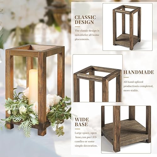 Miniatura 10 de Centro de mesa de farol de boda, 4 juegos de decoración rústica de mesa de boda, linterna de madera, portavelas de madera, regalo de boda de granero