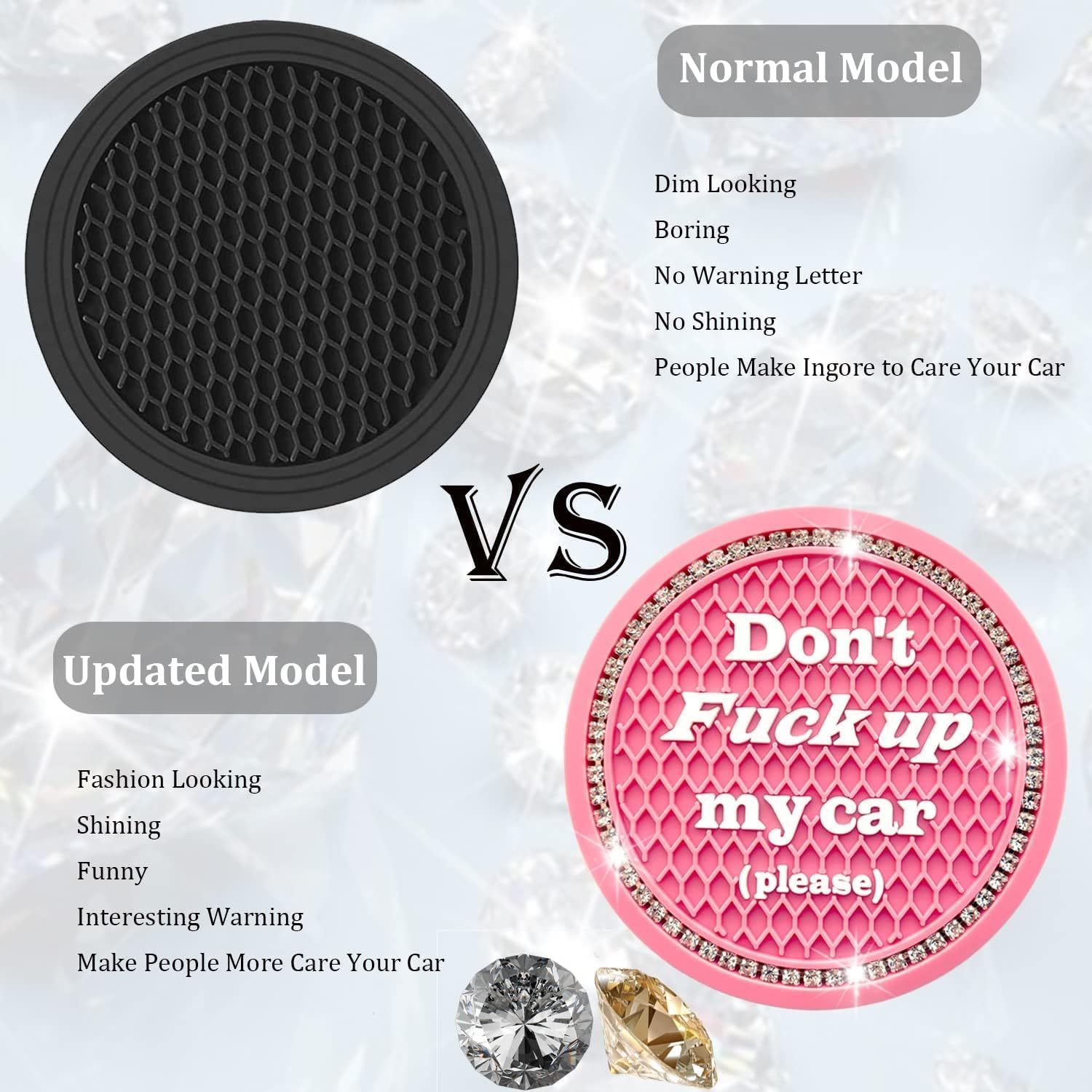 Car Cup Coasters 4Pack - Bling Car Accessories, Universal Cup Holder Inserts (Pink, 4PC)