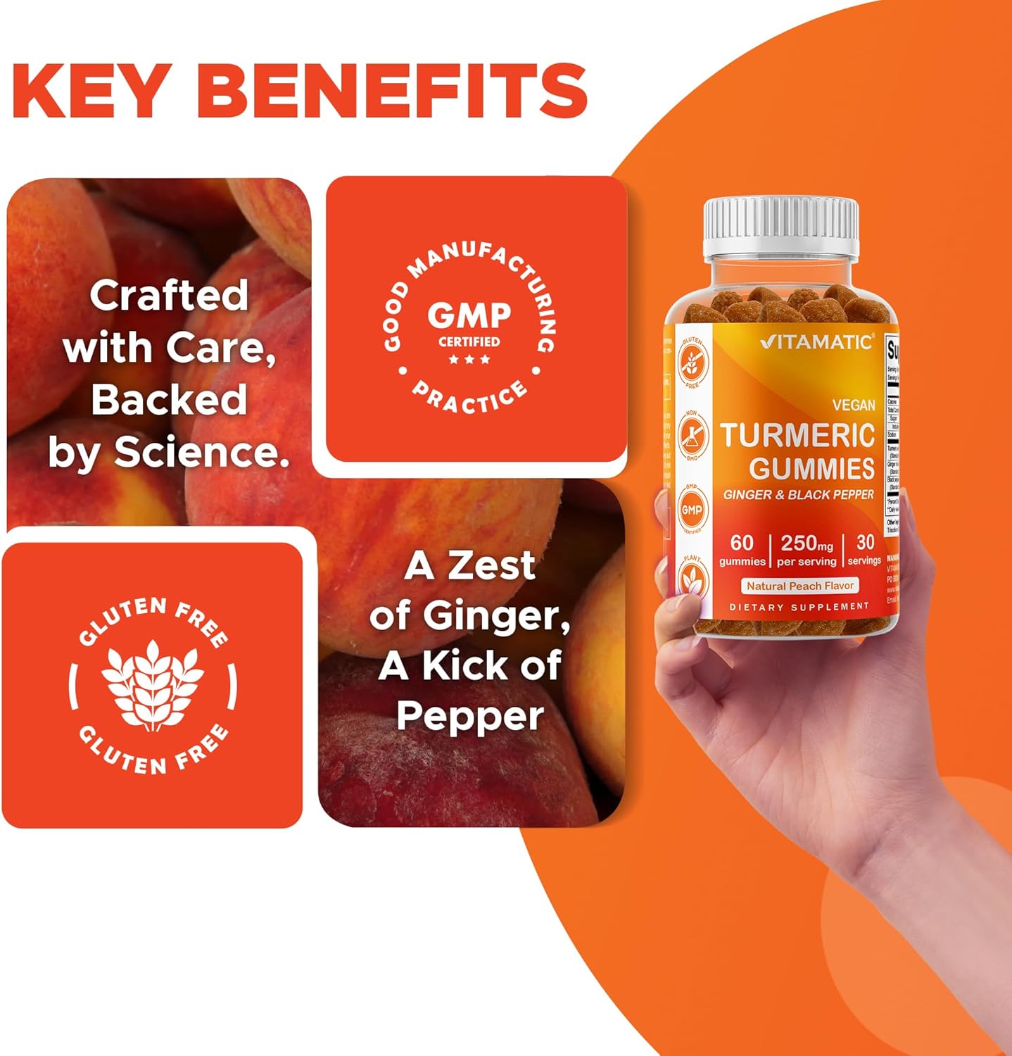 Vitamatic Turmeric Gummy with Ginger & Black Pepper Extract – 60 Vegan Gummies Each | 2 Pack (120 Gummies) 95% Curcuminoids – Powerful Antioxidant & Inflammatory Support - Image 5