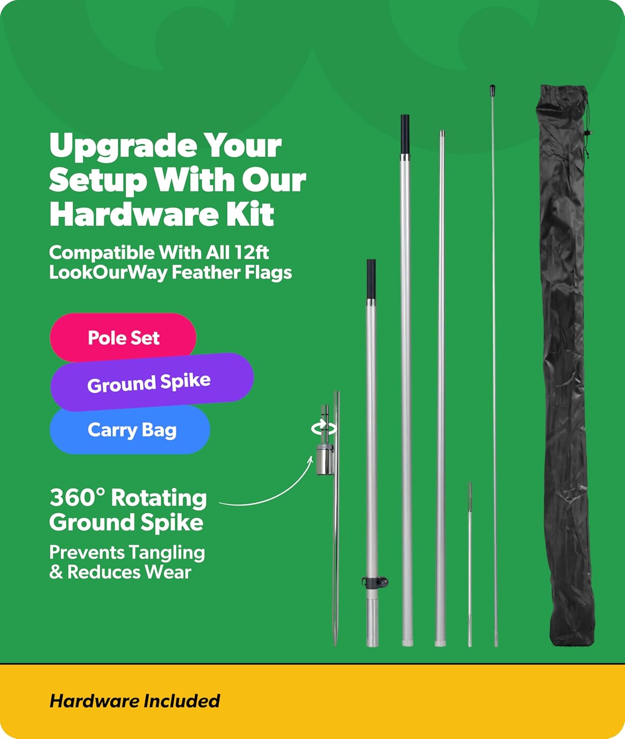 LookOurWay Feather Flag Pole Kit - 12 Feet Tall Advertising Flag Banner with Fiberglass Pole Kit and Ground Spike for Business Promotion - Auto Repair Flag - Auto Repair (10M1200035)