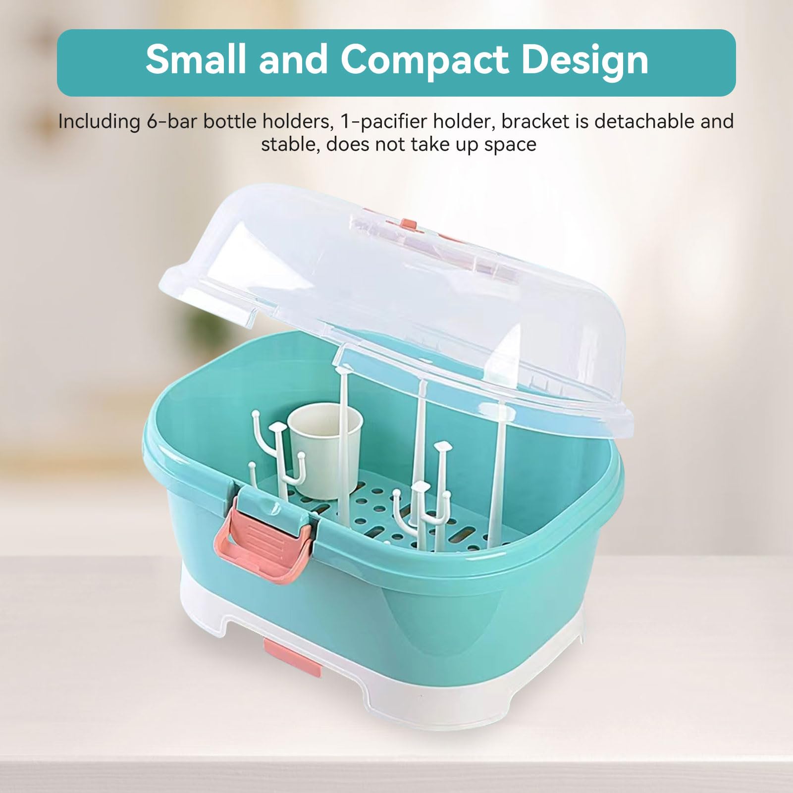 Contenitore per Scolabiberon, Contenitore per Posate per Allattamento con Coperchio, Contenitore per Biberon con Scolapiatti per Organizer per Armadietto(Verde)