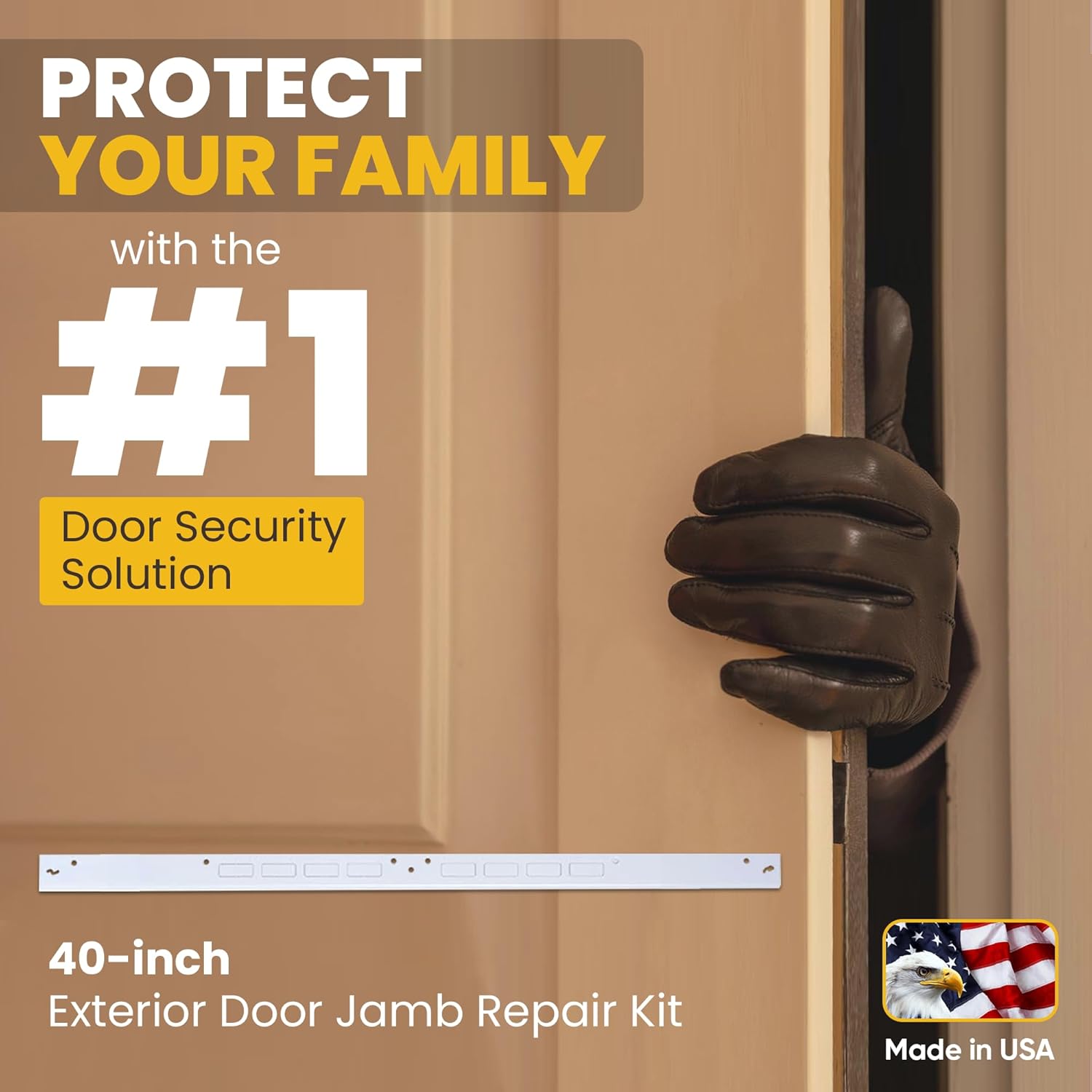 Armor Concepts FIX-A-JAMB 40" Exterior Door Jamb Repair Kit – Door Frame Reinforcement, Heavy-Duty 18-Gauge Galvanized Steel, for Any Door with a Lock, White