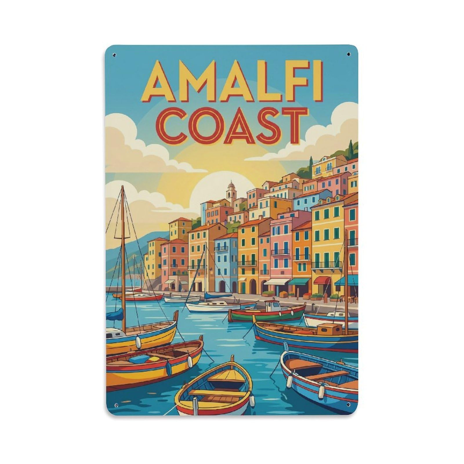 Vintage Travel Harbor Italy Colorful Metal Tin Sign