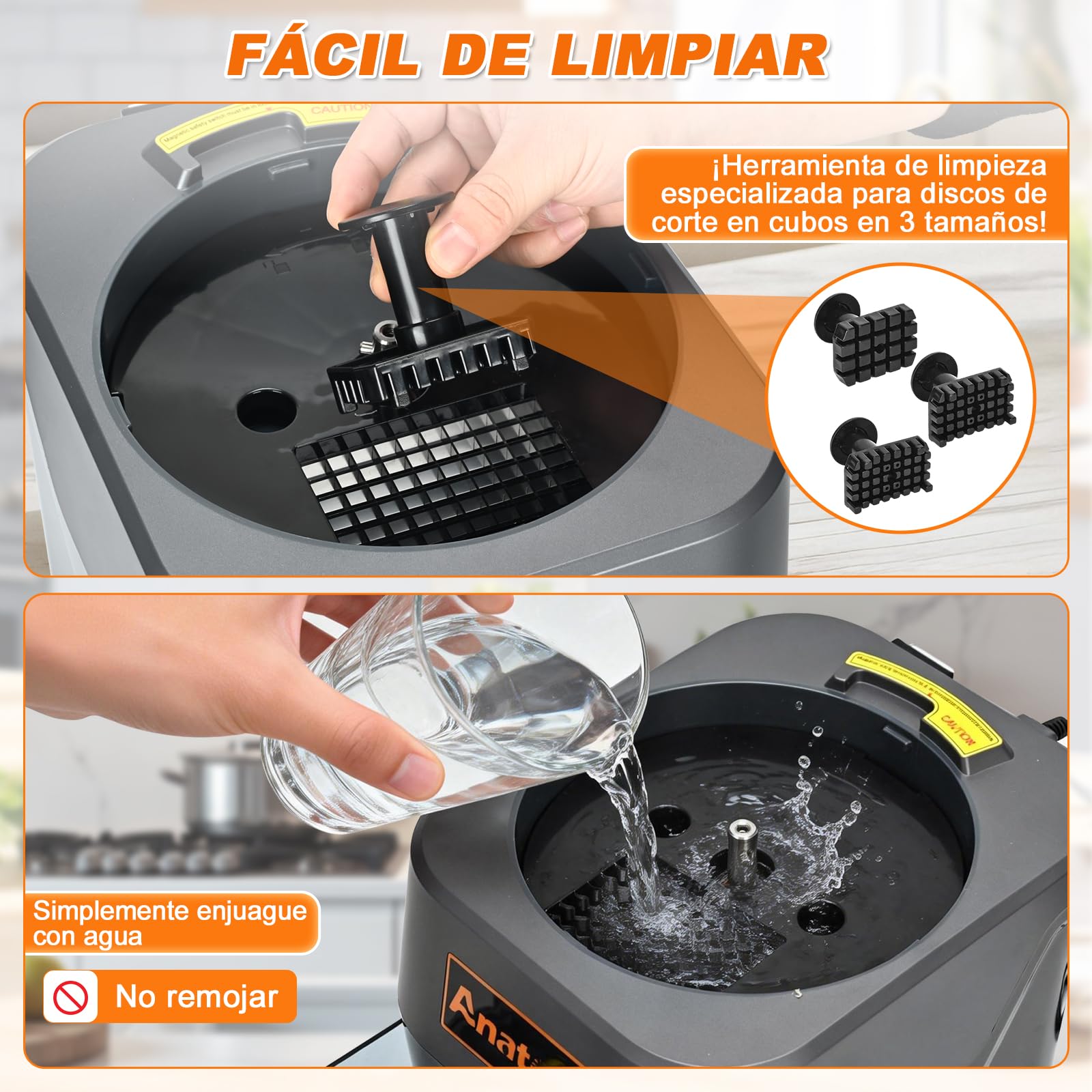 Anatole 6 en 1 Cortador de Verduras Eléctrico en Cubos Rodajas Ondulados Rallador de Vegetales Frutas Multifuncional para Pepino Patata Zanahoria Cebolla 100W 220V