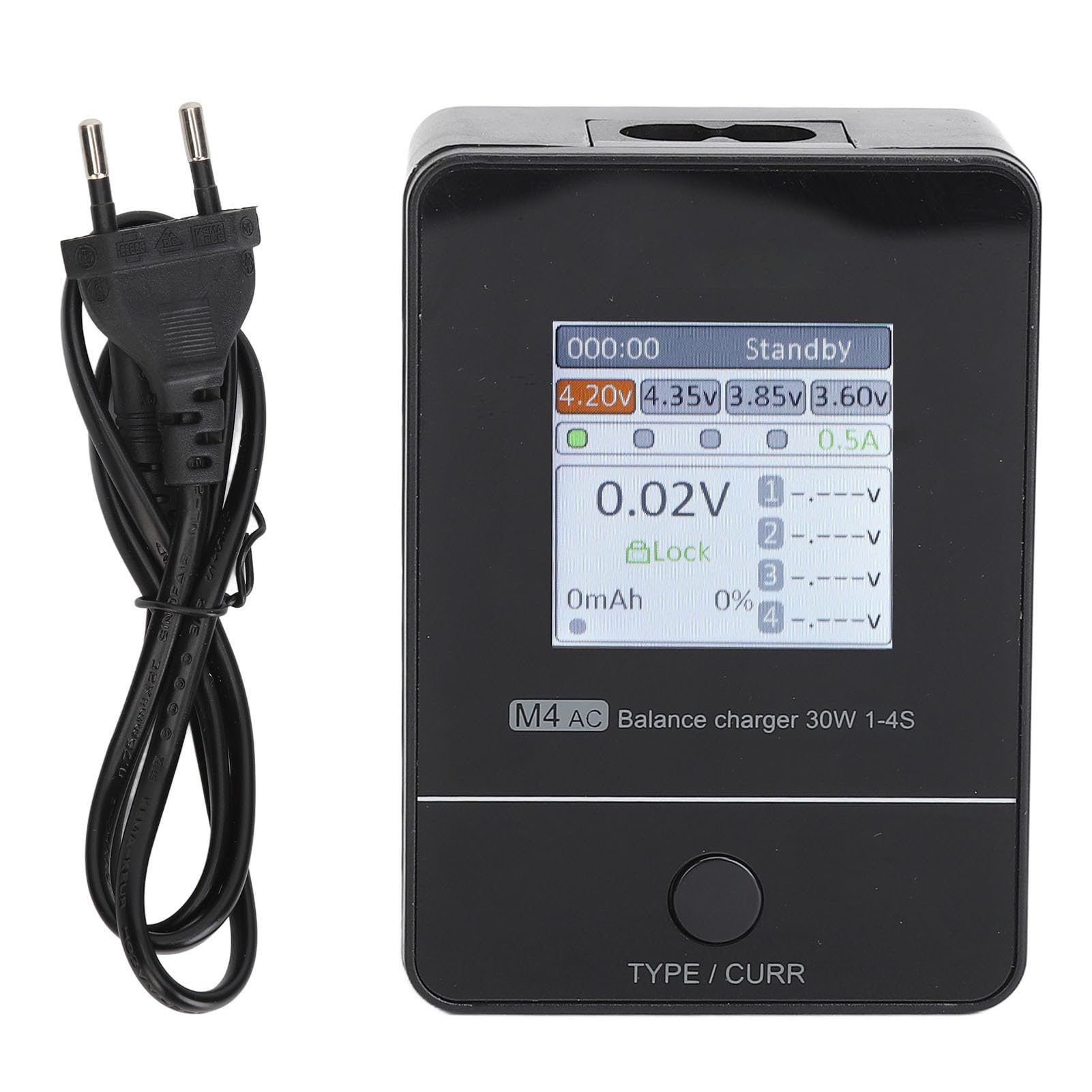 Chargeur D'équilibre RC, Chargeur D'équilibre de Batterie RC Lipo M4AC avec écran IPS 1,54 Pouces (Prise UE 100‑240 V XT60)