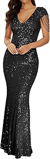 Women 1920s Plus Size Formal Dress Tassels Sleeve Sequins Gatsby Maxi Evening Gown - Buy now