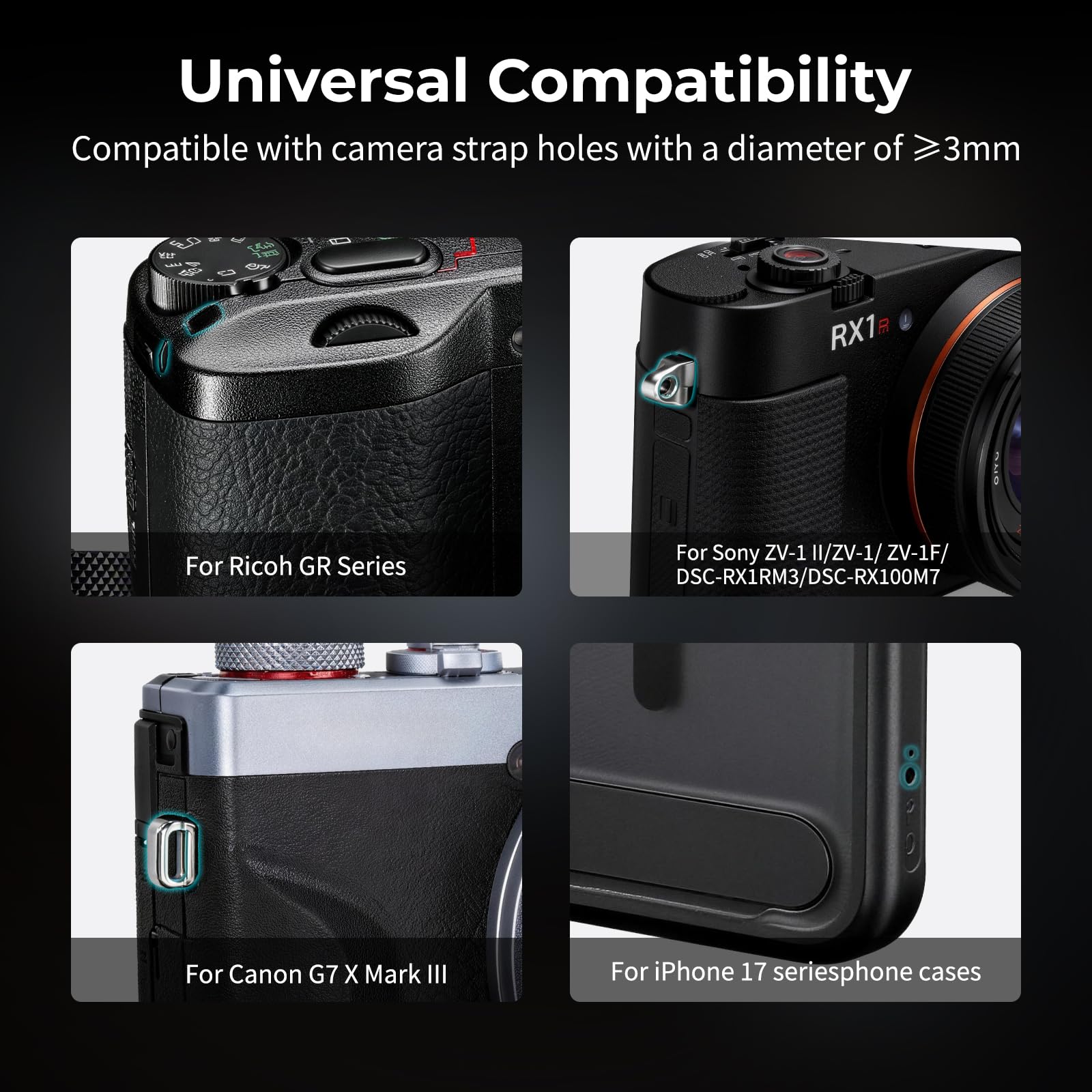 SMALLRIG Tracolla a sgancio rapido per Ricoh Serie GR, portatile e protettiva, per Sony ZV-1 II/ZV-1 / ZV-1F, per Canon G7 X Mark III, per custodie per iPhone Serie 17, grigio - 5685