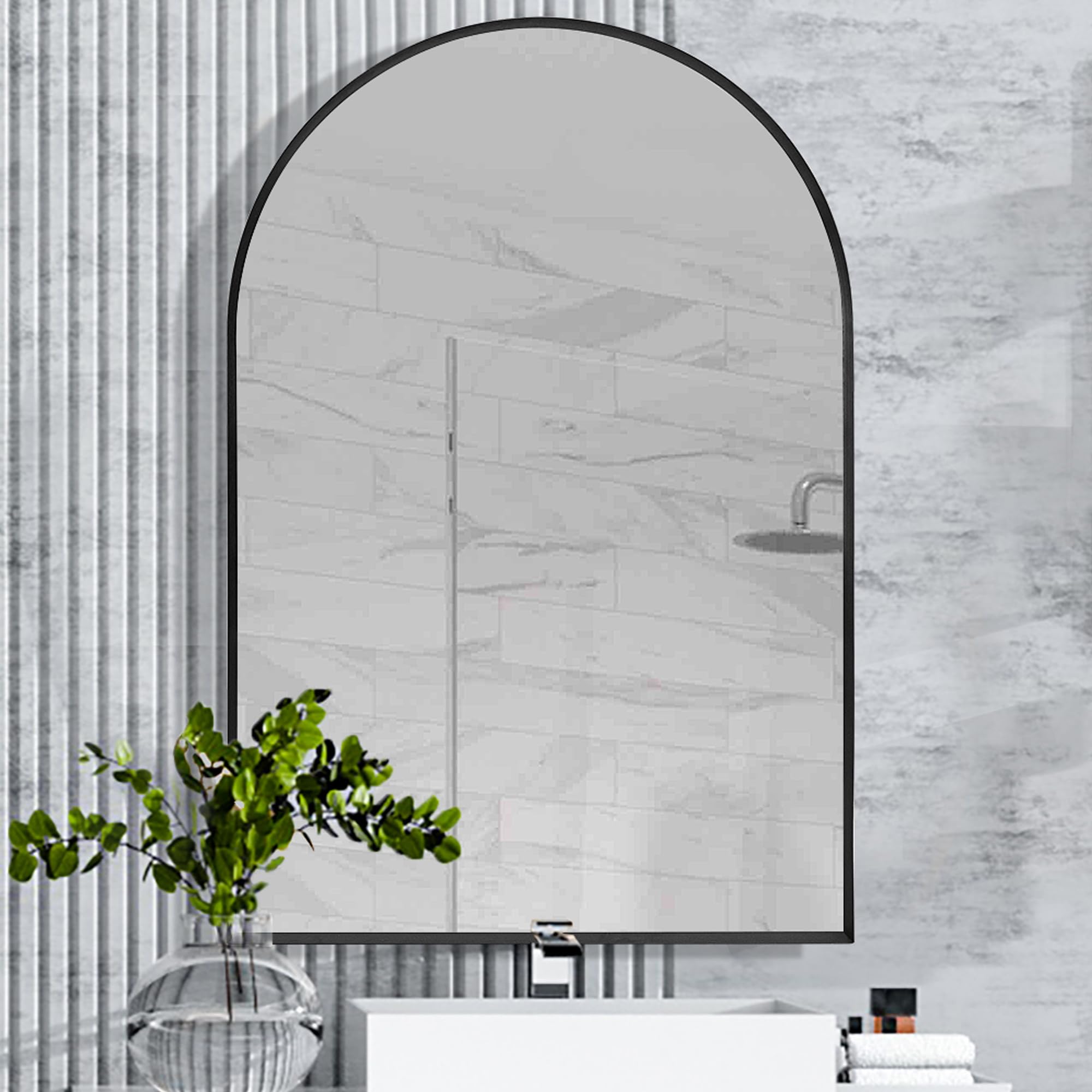 Aldado Arch Black Bathroom Mirror, 20"x30" Arched Mirror, Brushed Metal Frame Vanity Wall Mounted Mirror for Bedroom, Entryway, Living Room, Hallways