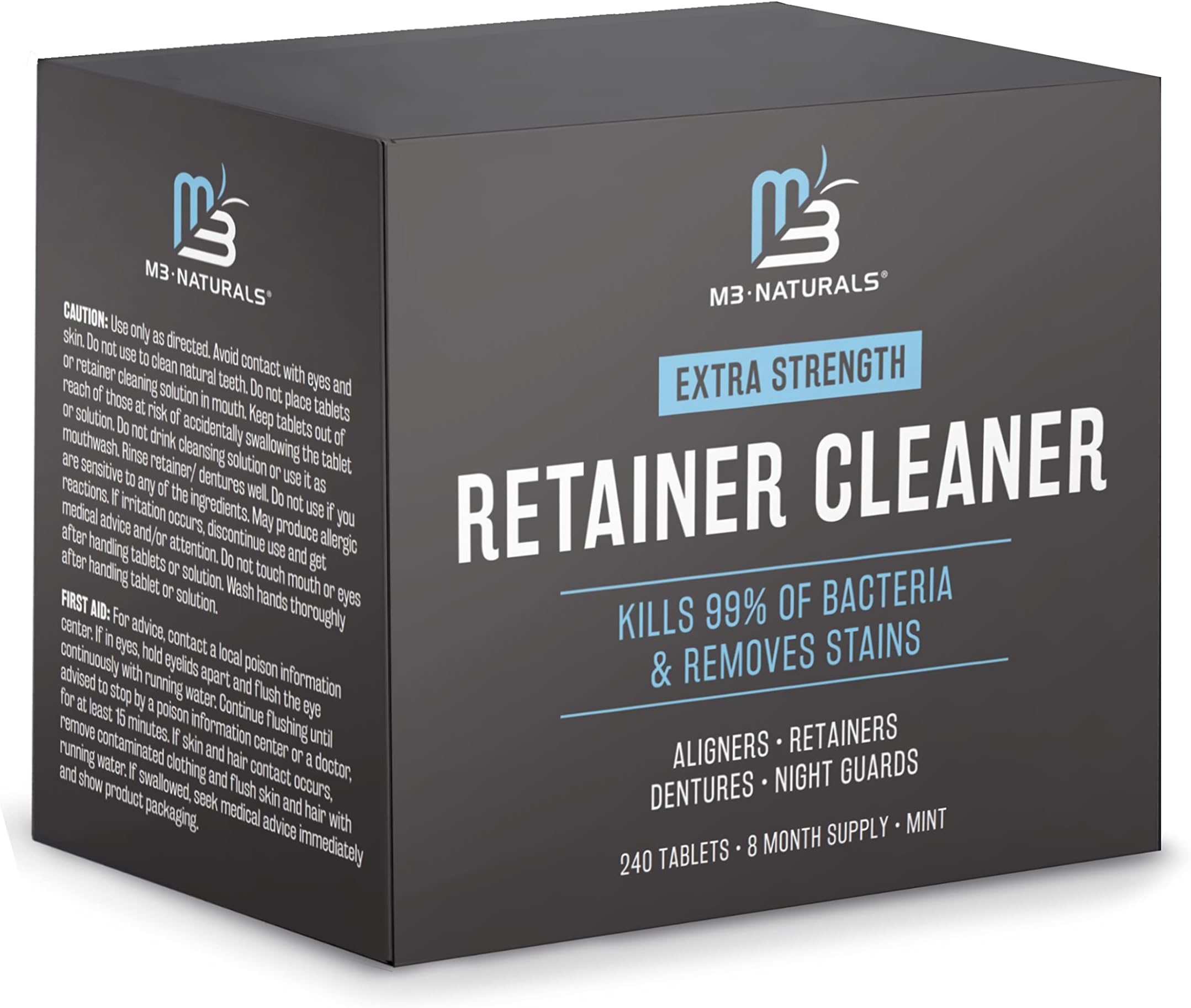Retainer and Denture Cleansers Tablets, 8 Month Supply, Removes Bad Odors Discoloration Stains Plaque for Cleaning Invisalign Mouth Guard Night Guard and Removable Dental Appliances by M3