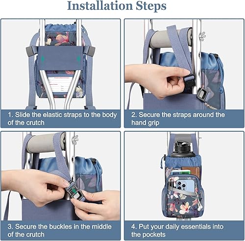 Miniatura 7 de FINPAC Bolsa de accesorios para muletas, organizador de almacenamiento resistente al agua, con soporte para bebidas y bolsa con cremallera para