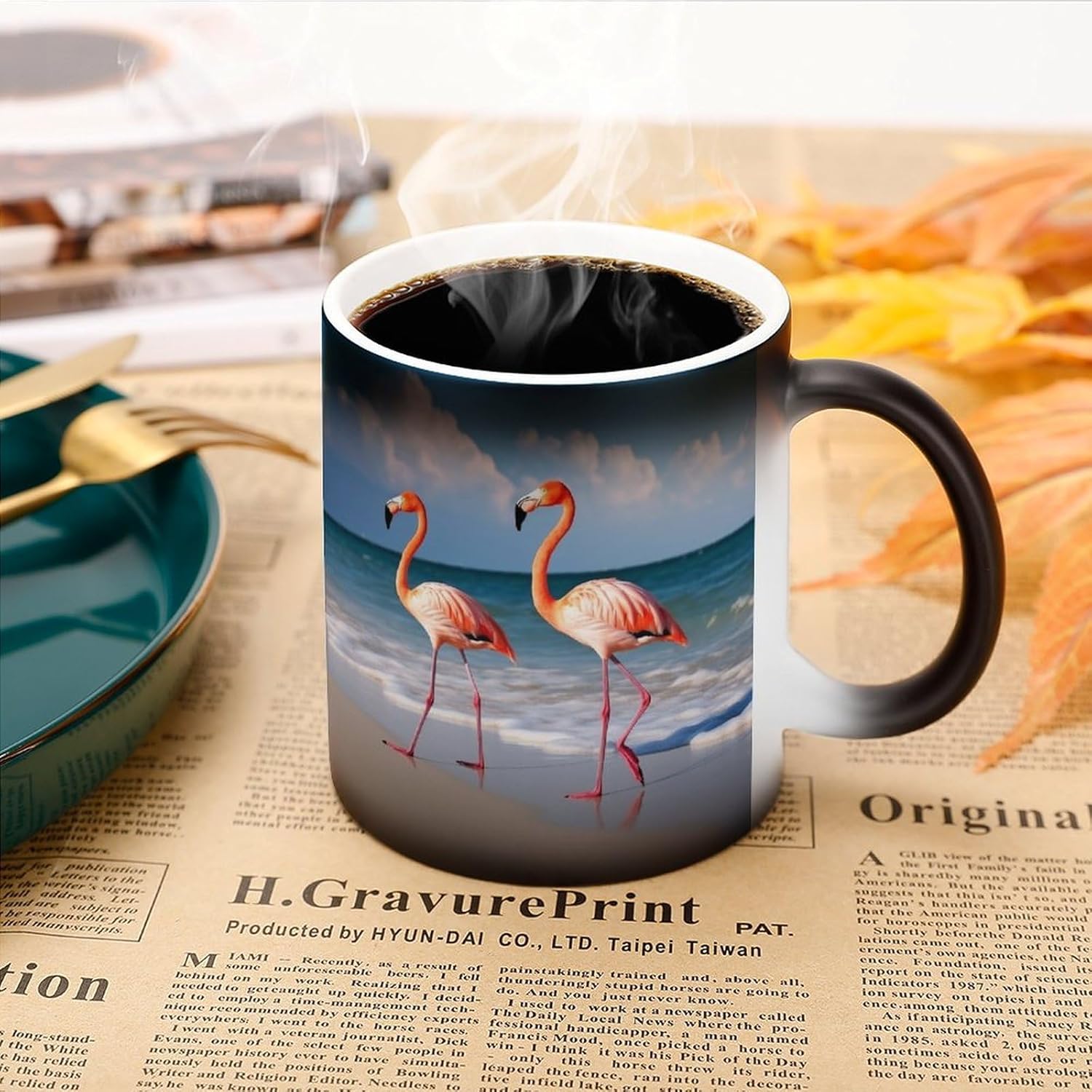 Color Changing Cups,Flamingo On The Beach Printed 11 Oz Ceramic Cups for Birthday Men Women