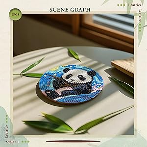 Leatrice 6 Pcs Panda Diamond Art Coasters, Small Diamond Painting Kits for Adults Beginners Women, Gem Art Coasters with Holder, Funny Arts Supplies for Kitchen Decor