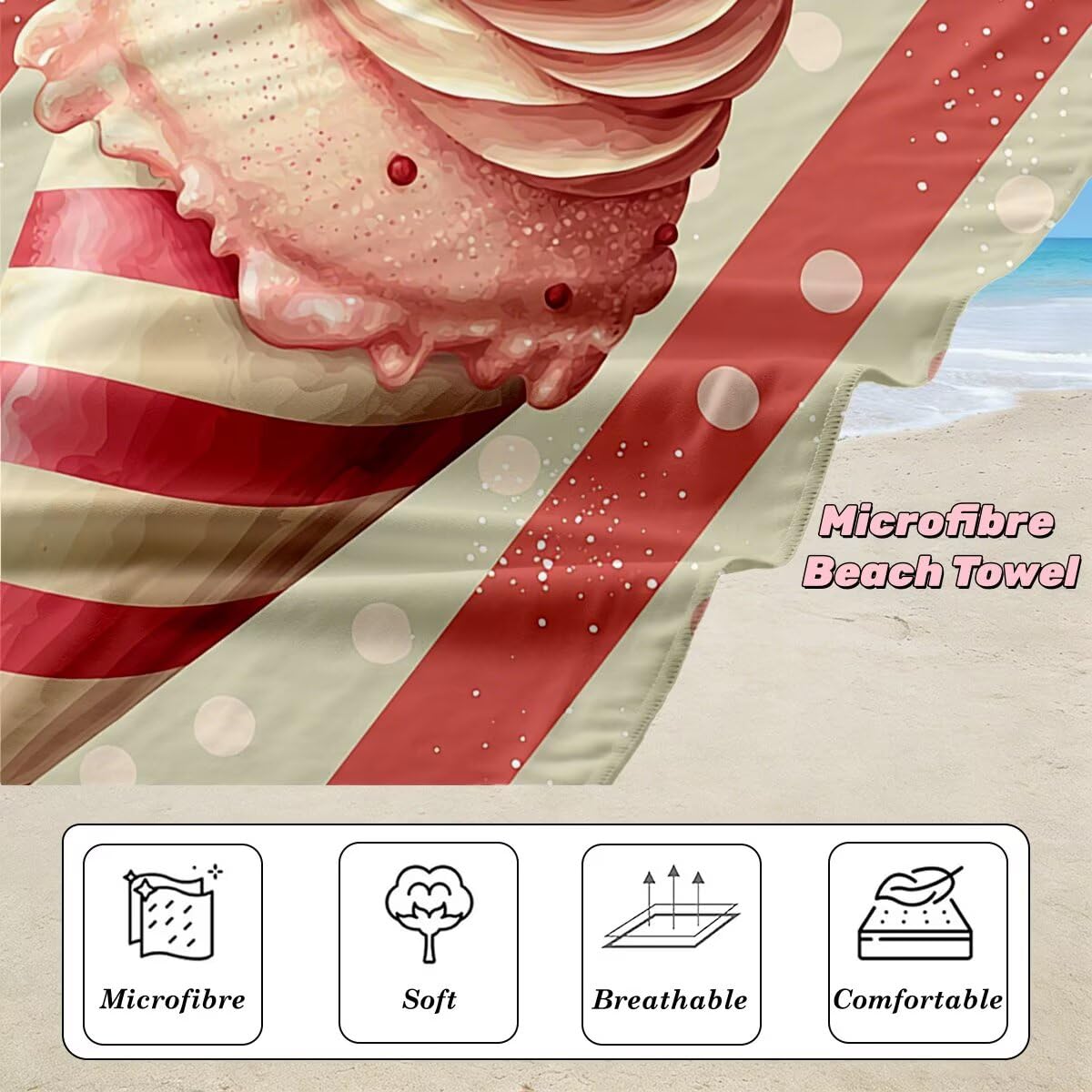 Toalla Playa 80x160 cm, Toalla Gimnasio Microfibra Secado Rapido, Juego de 2 Antiarena Toallas de Playa, Ligera Compacta Toallas Microfibra Grande para Viaje, Regalo Hombre Regalo Mujer (Helado) -4295
