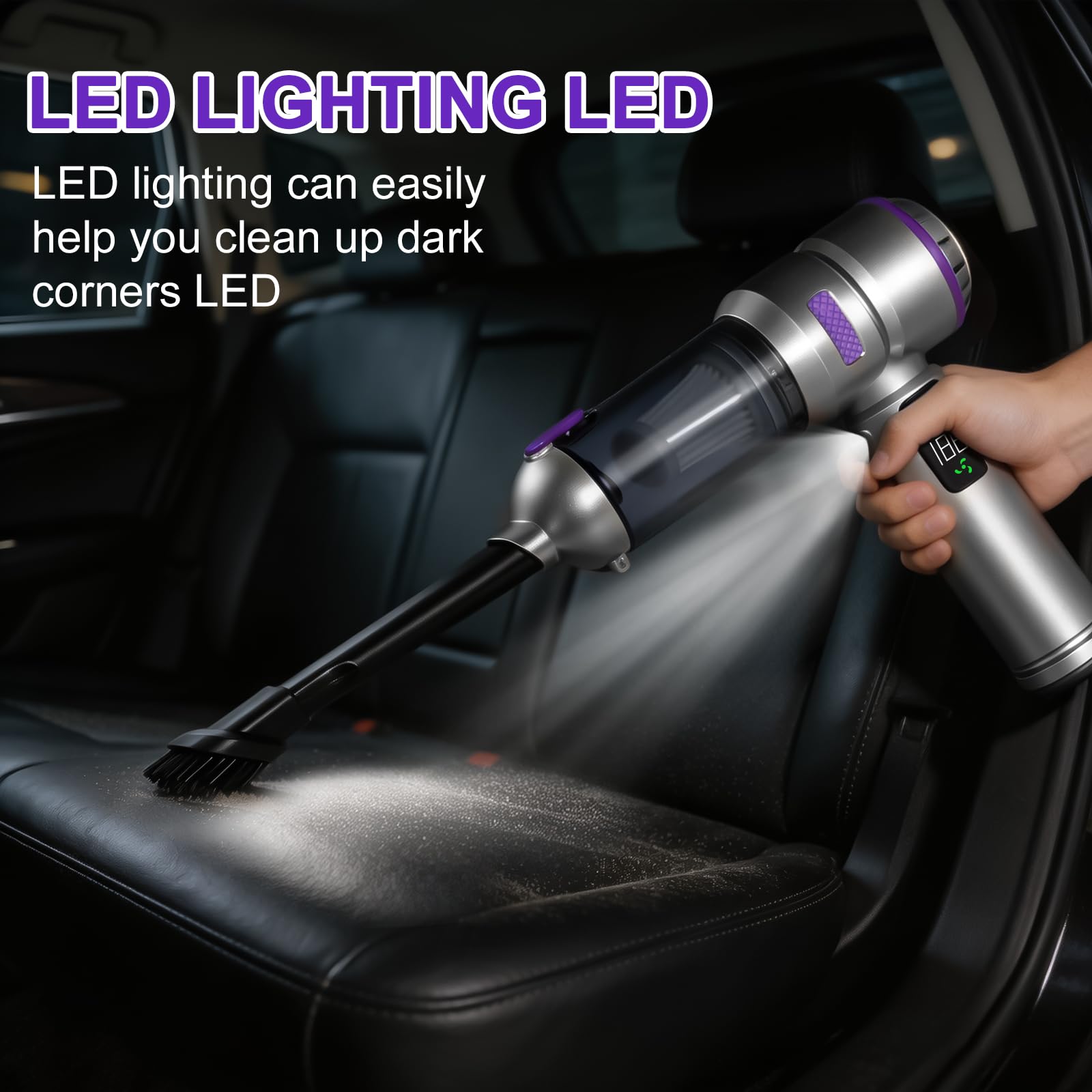 Aspirabriciole Senza Fili, 24000Pa 4-in-1 Aspirapolvere Auto Cordless con Schermo, Aspiratore e Soffiatore con Motore Brushless, per la cucina, l’automobile, la casa, i peli di animali