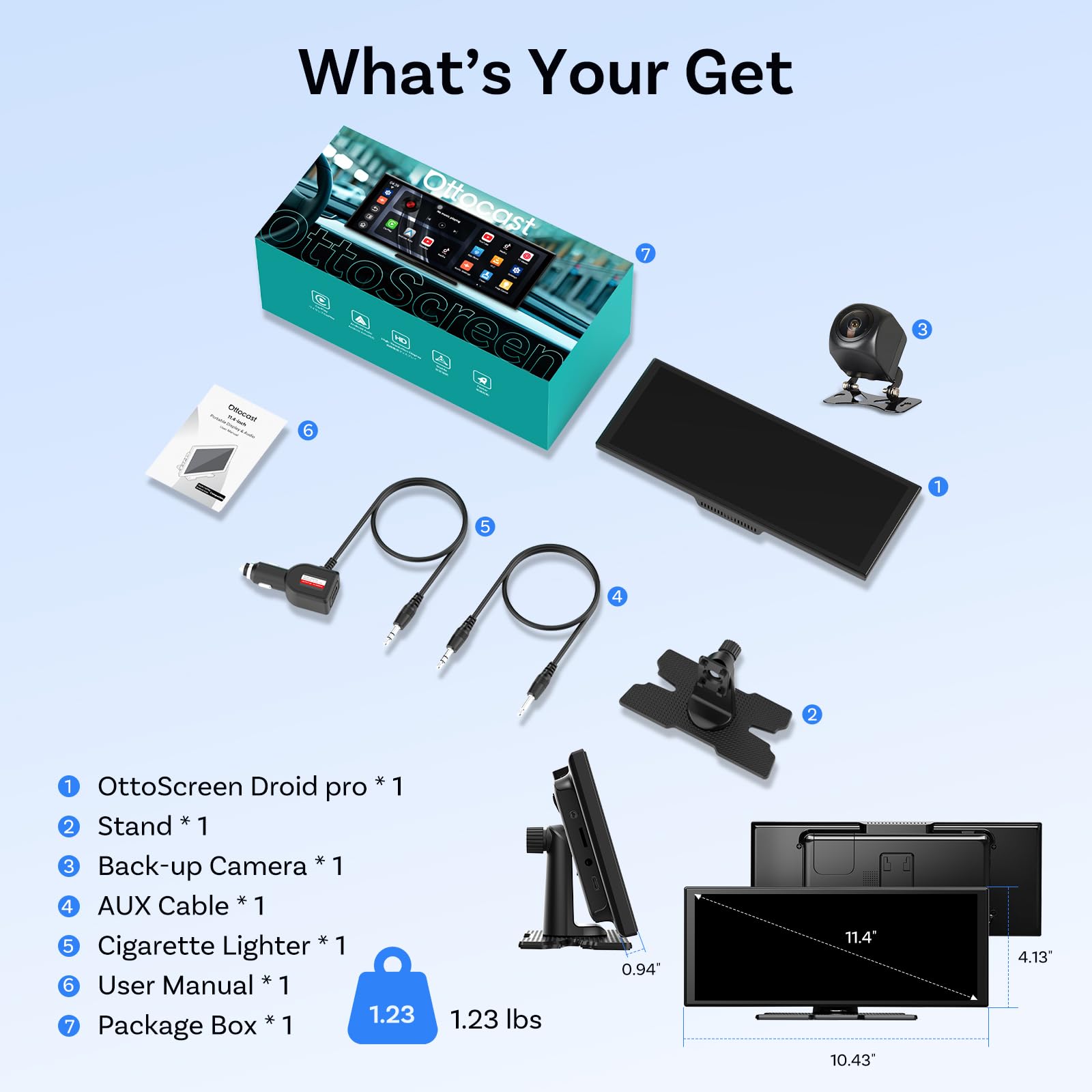 OTTOCAST ScreenFlow, 11,4 Pulgadas Pantalla Coche Carplay y Android Auto,Inalámbrico Carplay mit Youtube/Tiktok,Pantalla para Coche con 1080P Cámara de Marcha atrás,Navegador GPS, Android 13OS