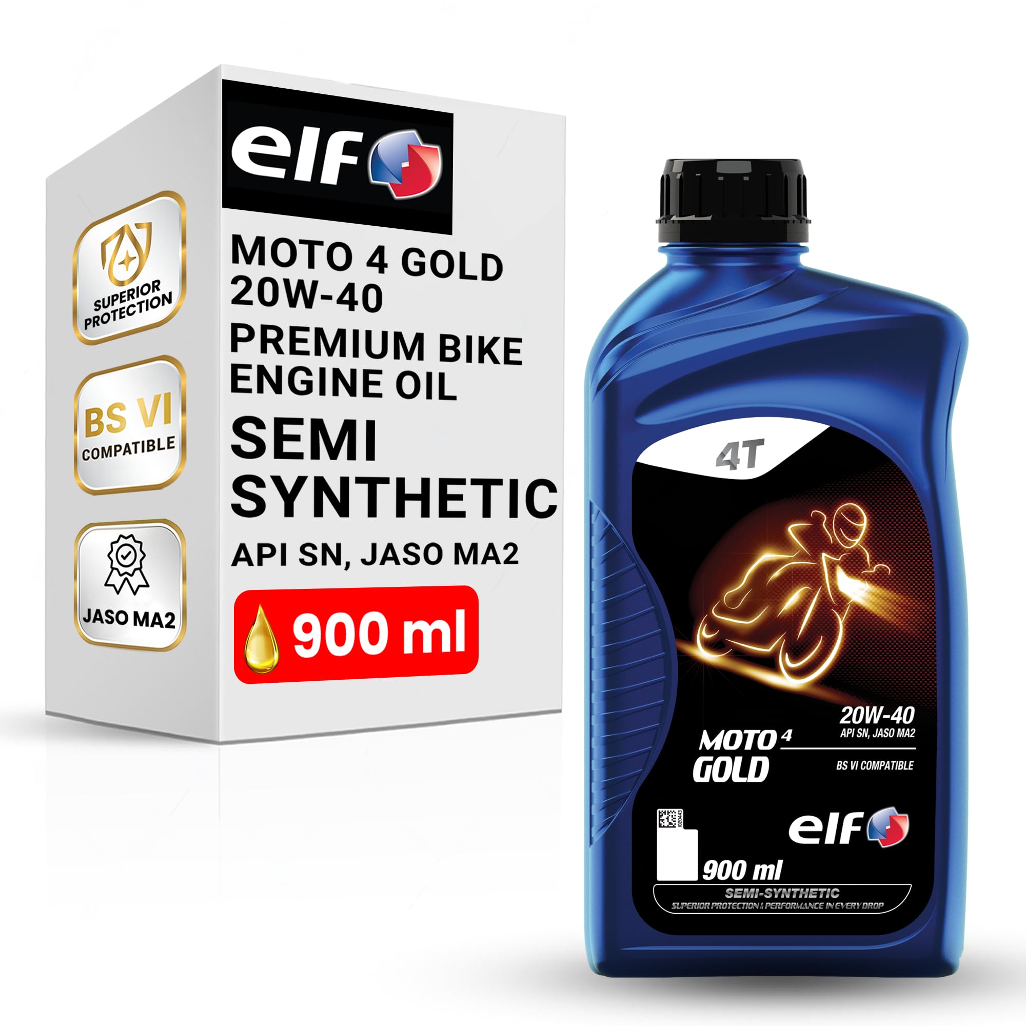 ELF - Moto 4 Gold 20W-40 Semi-Synthetic Engine Oil for Bike | Anti-Clutch Slippage formula- 0.9L